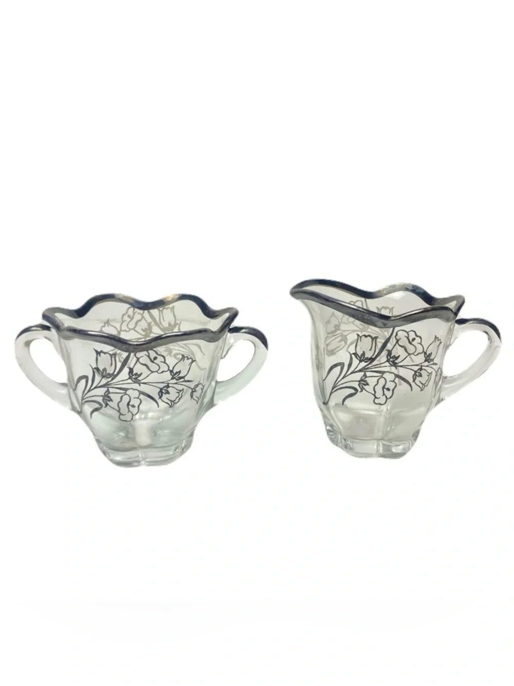 Vintage Duncan & Miller Canterbury‎ Sugar & Creamer Set Floral Silver Rim